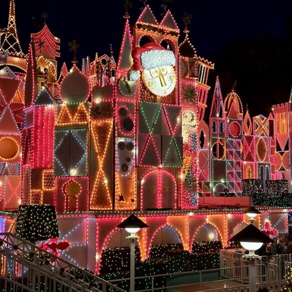 A Family Christmas Guide To The Disneyland Resort 134 Christmas lights on an attraction at night