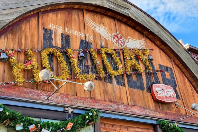 Disney Springs Christmas Tree Stroll 2022 Guide & Photo Tour 782 Bar with Holiday sign