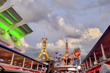 What to Do When It's Raining at Disney World 78 Tomorrowland in Magic Kingdom Park at twilight